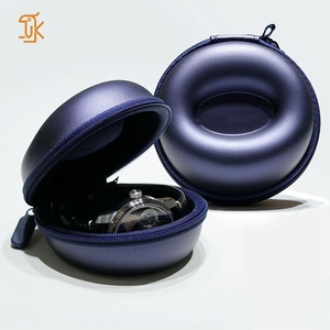 Round Leatherette Watch <b>Case</b> with Zipper Protective Inner Faux Leather Storage Box for Single Watch Travel Use - Product Image 1