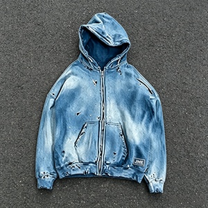Custom Men's 100% Cotton Tie-Dye Winter <b>Hoodie</b> Oversized <b>Zip</b>-Up French Terry Sweatshirt Streetwear Blue <b>Pocket</b> Design - Product Image 1