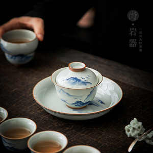 Bandeja de té de cerámica pintada a mano con diseño de paisaje escénico redondo para ceremonia del té, uso decorativo - Product Image 2