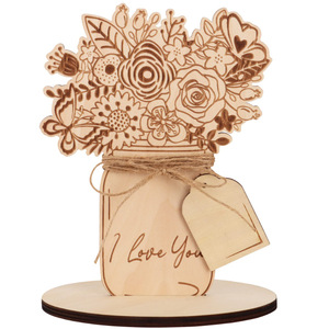 Décoration florale en bois DIY, cadeau fait main pour la fête des mères, couleur bois naturel, kit d'artisanat rond pour la décoration de la maison - Product Image 5