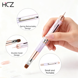 Nouvelle Arrivée <span class=keywords><strong>Brevet</strong></span> Rétractable Conception Allemagne Double Extrémité Nail Dotting Outil Français Gel Acrylique Nail Art Brosse - Product Image 3