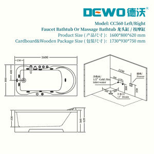 Baignoires modernes d'hydromassage en acrylique blanc avec lumières LED et <span class=keywords><strong>bain</strong></span> à remous en cascade pour baignoire baignoire balnéo et bany - Product Image 3