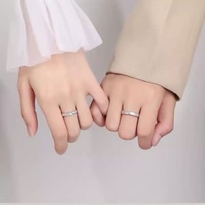 Anillos De Pareja <b>Silver</b> Plated Plain Pattern Texture Open Couple <b>Ring</b> Wedding <b>Ring</b> <b>Adjustable</b> Open Wedding Couple <b>Ring</b> - Product Image 3