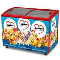Congélateur à impression personnalisée +8 ℃ ~-25 ℃   Congélateur commercial pour glaces avec double porte coulissante en verre de 400 L pour supermarché