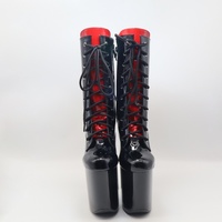 Bottes Martin noires à talons aiguilles super hauts de 20 cm pour femme, plateforme rehaussante pour la danse sur barre, idéales pour l'hiver