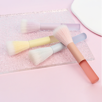 Pinceau à visage personnalisé en poils synthétiques, manche métallique, portable pour voyage, pour poudre, blush, illuminateur, fond de teint, couleur bonbon, maquillage