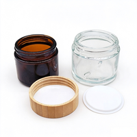 Flacon crème en verre ambré givré écologique de 8 oz avec base transparente et couvercle en bambou de 50 g pour beurre corporel cosmétique