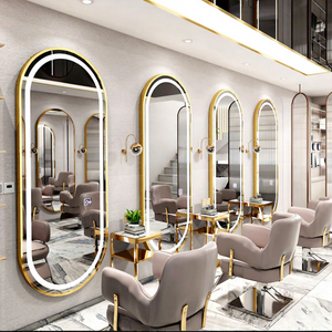 กระจกเรียบง่ายสำหรับร้านตัดผม กระจกติดผนังแบบเรียบง่าย พร้อมไฟ LED สำหรับร้านทำผม - Product Image 1