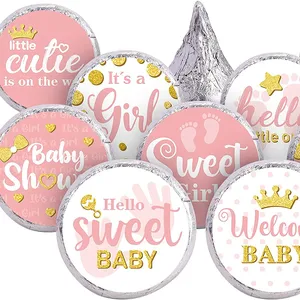 Boy Girl Baby Shower Favors Stickers Mini Kisses Candy Stickers Chocolate Drop Labels Wrappers Little Cutie Baby Shower