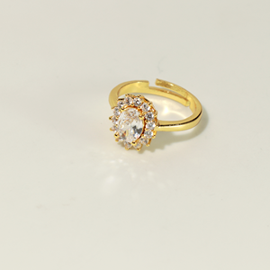 Anillo Ovalado de Color Dorado con Circonita Cúbica, Anillo Abierto Ajustable con Halo de Cristal para Regalo de Fiesta - Product Image 2