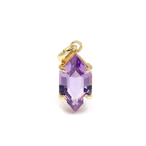 Joacii Jewelry 925 Sterling Silver 14K Gold Plated Gemstone Series Prong Setting Gem Stone Amethyst Pendant