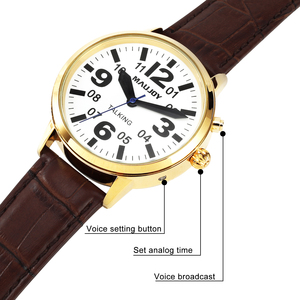 Montre connectée dorée pour hommes, avec notification de <span class=keywords><strong>voix</strong></span> claire et forte, horloge et date, alarme pour les personnes âgées et bestioles - Product Image 2