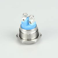 Interrupteur à bouton-poussoir en métal 3A 250VAC 16MM étanche OFF-(ON) momentané interrupteur à bouton plat 2 broches sans LED avec bornes à vis