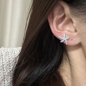 S925 Pure <b>Silver</b> Blue Starfish <b>Stud</b> Earrings Unique Niche <b>Small</b> Fresh Ocean Style Versatile Fashion Accessory - Product Image 5