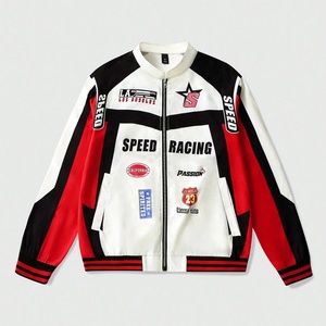 Chaqueta <span class=keywords><strong>de</strong></span> Motociclista para Hombre <span class=keywords><strong>con</strong></span> Bloques <span class=keywords><strong>de</strong></span> Color en Spray Arcoíris, Estilo Urbano, Estampado <span class=keywords><strong>de</strong></span> Letras <span class=keywords><strong>de</strong></span> Carreras, Chaqueta <span class=keywords><strong>de</strong></span> Manga Larga <span class=keywords><strong>con</strong></span> Contraste <span class=keywords><strong>de</strong></span> Color para Hombre - Product Image 1