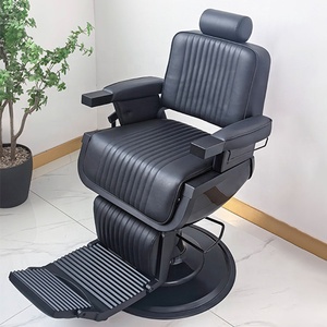 Fauteuil de barbier hydraulique noir inclinable, chaise de coiffure de salon, base ronde pivotante à 360 degrés, repose-pieds réglable - Product Image 1