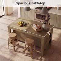 Îlot de cuisine en bois rustique SENYU avec étagère de rangement, style antique multifonctionnel, construction en bois massif