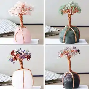 Qualité Cristal Naturel Chanceux Arbre Home Office Décoration Chanceux Rose Quartz Gemme Arbre de Vie