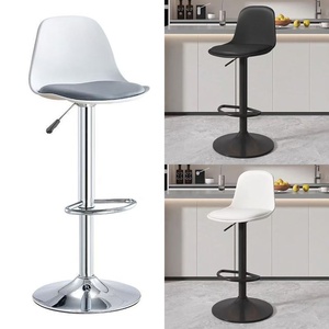 Modern Metal Bar <b>Stool</b> Adjustable Height Swivel Counter Chair Upholstered Seat Pedestal Base for Kitchen Island - Product Image 2