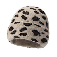 Nouveau bonnet d'hiver en cachemire imprimé léopard, bonnet épais en tricot à pois doublé de polaire pour l'extérieur par temps froid