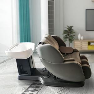 Chaise de salon de coiffure haut de gamme entièrement automatique avec bac en céramique, massage robotisé 3D et revêtement en cuir - Product Image 3