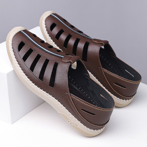 <b>Slip</b>-On Casual Sandals Breathable Hollow-Out Leather Men's Perforated Shoes For Summer Outdoor Wear Size 3211 - Product Image 3