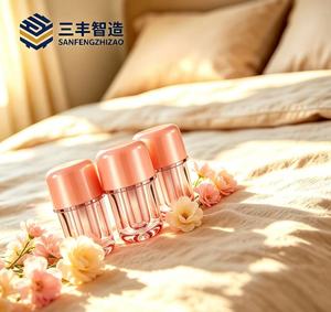 Flacon de brillant à lèvres rose bonbon rond de 4 ml, tube à lèvres en gros avec petit pinceau plat - Product Image 1