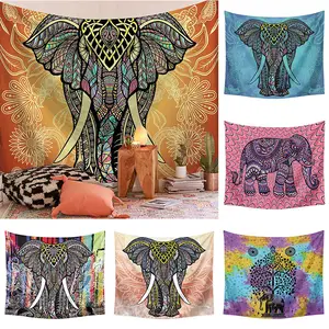 Trippy India Mandala bohemio Impresión psicodélica Hippie Poliéster Elefante Tapiz para dormitorio