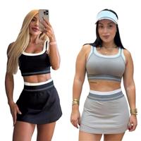 Nouvelle Collection Femme : Ensemble Décontracté d'Été, Survêtement Uni, Ensemble Deux Pièces Jupe de Tennis Assortie, Tenue de Détente Romantique, Yoga Aloès