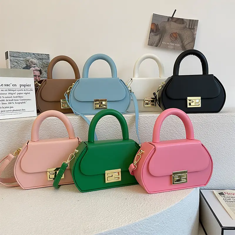 Fashion Luxury Solid Color Handbag Tote Bag Lock Purses Trendy Texture Women One Shoulder Messenger Bags