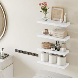 Estantes de pared de madera rústica de 15,8 pulgadas, estantes flotantes de madera rectangulares blancos para decoración de pared de baño - Product Image 3