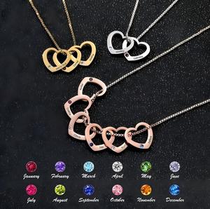 Collar de Corazón con Piedra de Nacimiento de Cristal Grabado en Acero Inoxidable Chapado en Oro Rosa, Plata y Oro, con Nombre Personalizado para <span class=keywords><strong>Regalo</strong></span> del Día de la Madre, Marca HOVANCI - Product Image 1