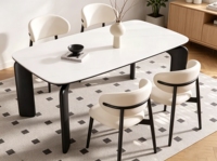 Table à manger moderne minimaliste en pierre frittée entièrement soutenue, convertible en table ronde ou rectangulaire, avec chaises de salle à manger
