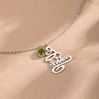 Collier personnalisé avec nom et pierre de naissance en acier inoxydable plaqué or 18 carats, pendentif photo gravé au laser, bijoux pour cadeau