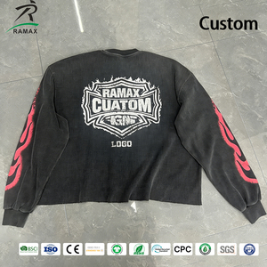 <span class=keywords><strong>Camiseta</strong></span> Personalizada de Manga Larga para <span class=keywords><strong>Hombre</strong></span>, Estilo Hip Hop, Casual, Lavada al Ácido, con Estampado, Corte Regular, 100% Algodón - Product Image 2
