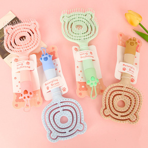 Cepillo de masaje para el cabello con diseño de oso de dibujos animados, hueco, de plástico, portátil, para niñas mayores de 20 cm - Product Image 3