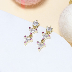 Geometric <b>Stud</b> Earrings Gold <b>Silver</b> Rose Gold Claw Setting Zircon Everyday Wear - Product Image 3