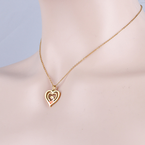 Collar con colgante de corazón chapado en oro 304 316 con diseño de madre e hijo, cadena de serpiente de aleación romántica, joyería para uso diario. - Product Image 4