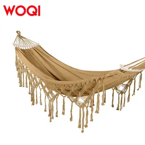 WOQI Indoor And Outdoor Leisure Single And Double Cotton Tassels With Wooden Sticks For Children And Adults Camping Hammocks
