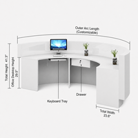 Nouveau comptoir de service unique en forme d'arche ondulée avec éclairage LED, style travertin blanc, texture rocheuse, pour salon, salle d'exposition, hall d'entrée