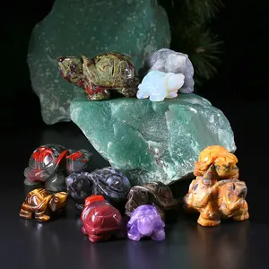 Sıcak satış doğal kristal kaplumbağa heykeli el oyma şifa cep taş hayvan kaplumbağa figürleri ev dekorasyon için