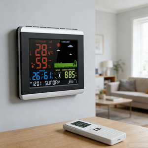 Estación Meteorológica <span class=keywords><strong>Digital</strong></span> Inalámbrica <span class=keywords><strong>con</strong></span> Cargador USB para Interiores/Exteriores, <span class=keywords><strong>Reloj</strong></span> <span class=keywords><strong>de</strong></span> <span class=keywords><strong>Pared</strong></span> Automático, Temperatura Ambiente, Humedad, Decoración para Mesa <span class=keywords><strong>de</strong></span> Escritorio <span class=keywords><strong>y</strong></span> Hogar - Product Image 1