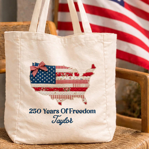 Borsa per il Giorno <span class=keywords><strong>dell</strong></span>'Indipendenza Personalizzata con Bandiera Floreale Americana, Borsa per il 250° Anniversario, Borsa in Tela Personalizzata con Mappa USA e 250 Anni di Libertà - Product Image 6