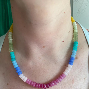 Vendita calda arcobaleno gemma collana di perline 4mm 8mm caramella pietra naturale con ciondoli oro collana di stratificazione in acciaio inox - Product Image 4