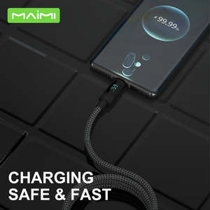 Maimi Type-c Digital Display Data Cable Custom logo 1M USB C to USB C Mobile Phone Fast Charging Cables Black Nylon Braided - Product Image 3