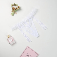 Lingerie Garter renda seksi wanita celana Dalam Suspender pola hati jala tipis dengan 4 tali untuk stoking Boudoir