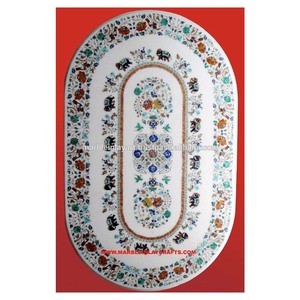 ท็อปโต๊ะรับประทานอาหารหินอ่อนรูปวงรีฝังลาย Pietra Dura - Product Image 1