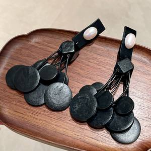 Boucles d'oreilles en bois à pompons, imitation perle, style vintage, ensemble de bijoux de fête pour femme - Product Image 2