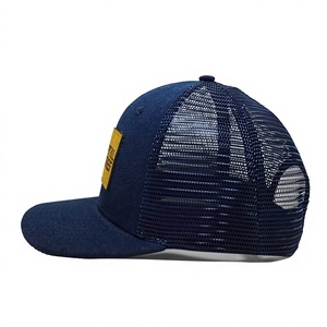 Vietnam Manufactured Customizable Leather Patch Structured 6 Panel <b>Navy</b> Mesh Back Trucker <b>Hat</b> Young Energetic Daily Adult Wear - Product Image 3