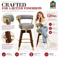 Tabourets de bar pivotants modernes, revêtement en cuir PU gris, base dorée, pieds en bois, pour restaurant, café, bar commercial
